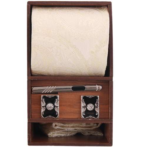 ست کراوات و دستمال جیب و دکمه سردست و گیره کراوات مردانه مدل PJ-110477