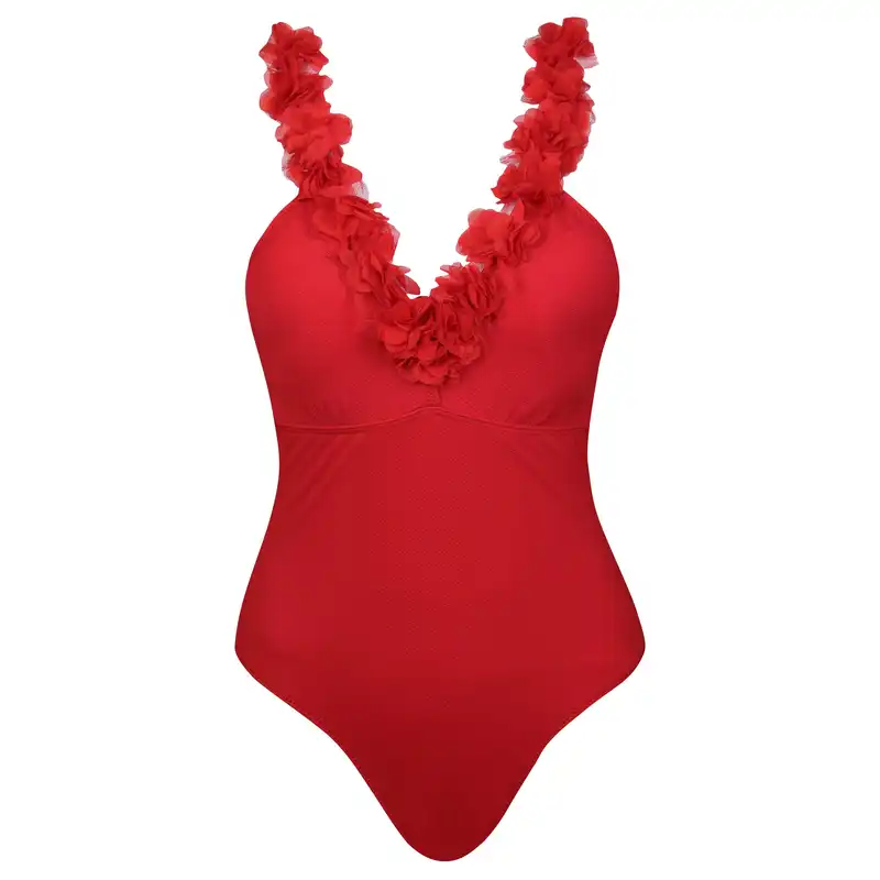 مایو زنانه فیتن مدل گل برجسته پددار بدون فنر کد 4942-290 رنگ قرمز