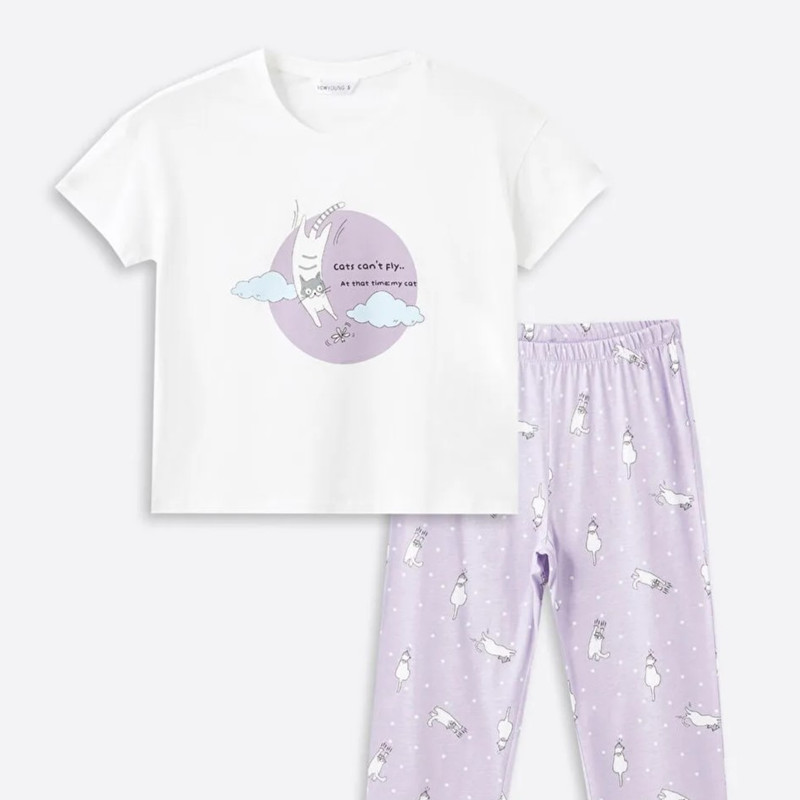 ست تی شرت و شلوار زنانه ال سی وایکیکی مدل سوپر پنبه catty