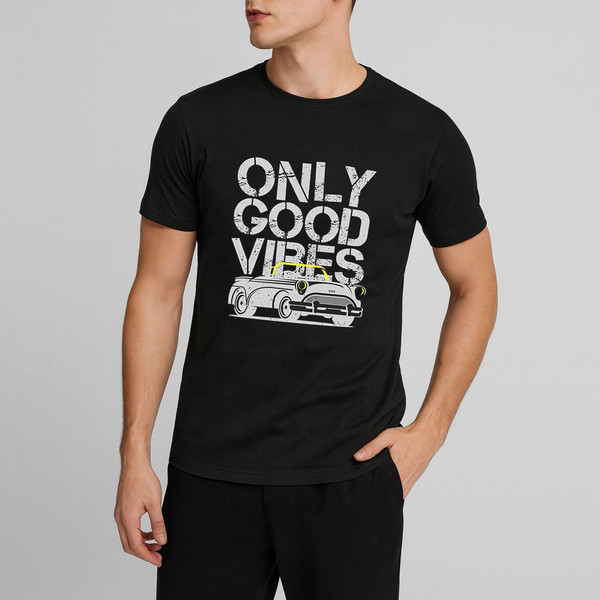 تی شرت آستین کوتاه مردانه موها فیتنس مدل ONLY GOOD VIBES - B
