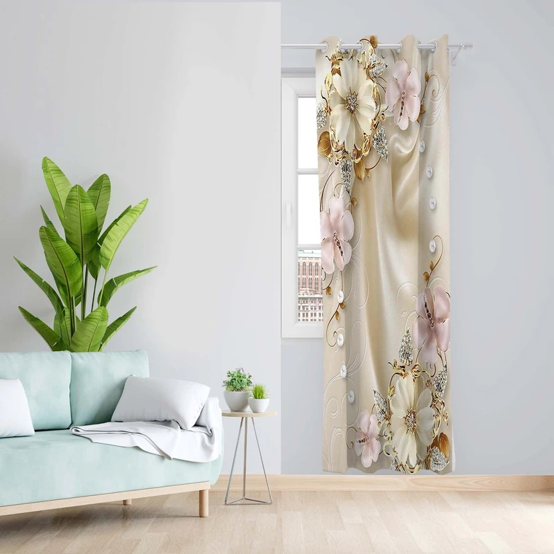 پرده طرح گل مدل مخمل پانچی کد 5617R z سایز 140x200 سانتی متر