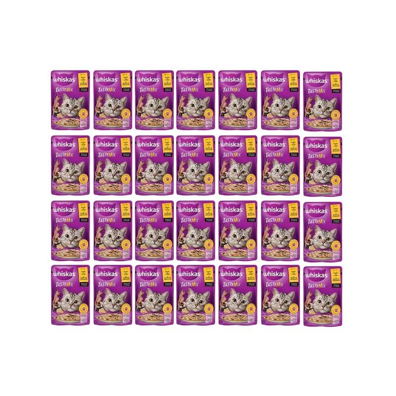 پوچ گربه بالغ ویسکاس مدل TASTY MIX با طعم بوقلمون و بره وزن 85 گرم بسته 28 عددی