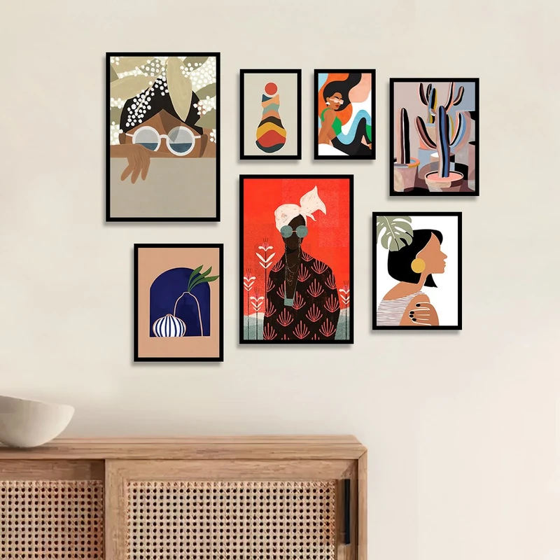 تابلو بکلیت طرح نقاشی دکوراتیو مدرن سبک کوبیسم مدل B-1441 مجموعه 7 عددی