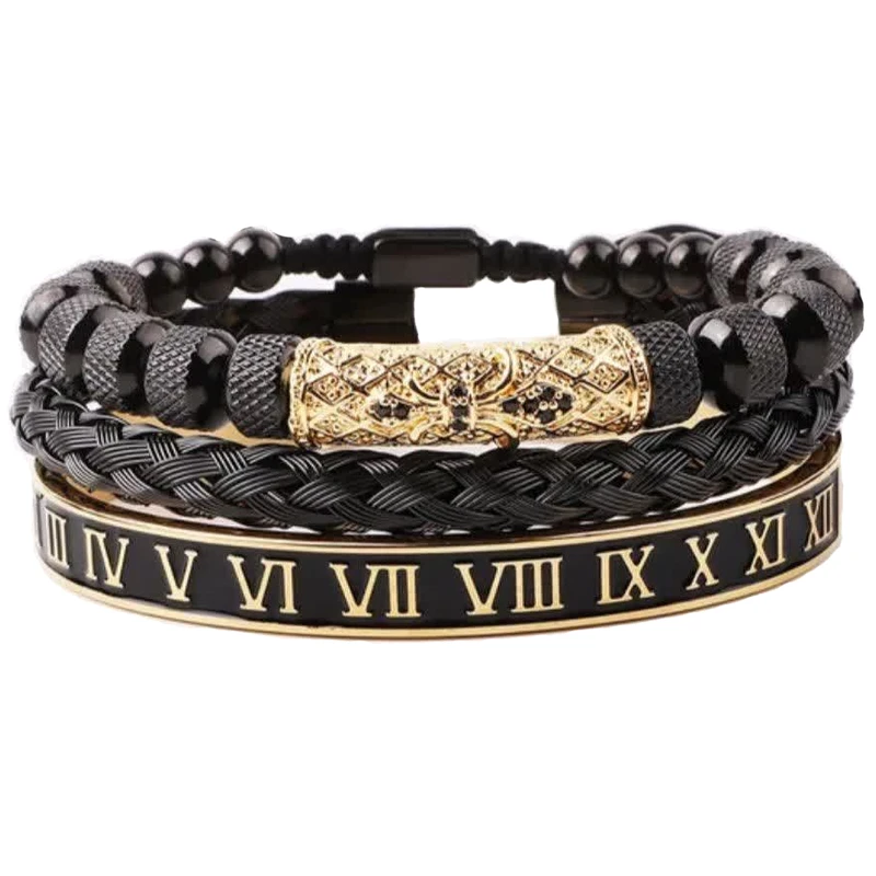 دستبند مردانه گالری گوهرسنگ مدل B_3PCS مجموعه سه عددی