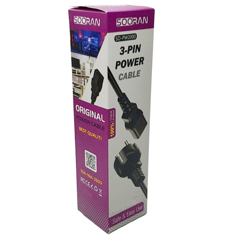 کابل برق سه پین منبع تغذیه کامپیوتر سوران مدل SO-PW2000 طول 1 متر