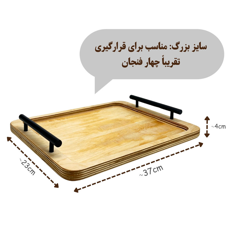 سینی مدل چوبی دسته فلزی کد SN10S مجموعه 2 عددی