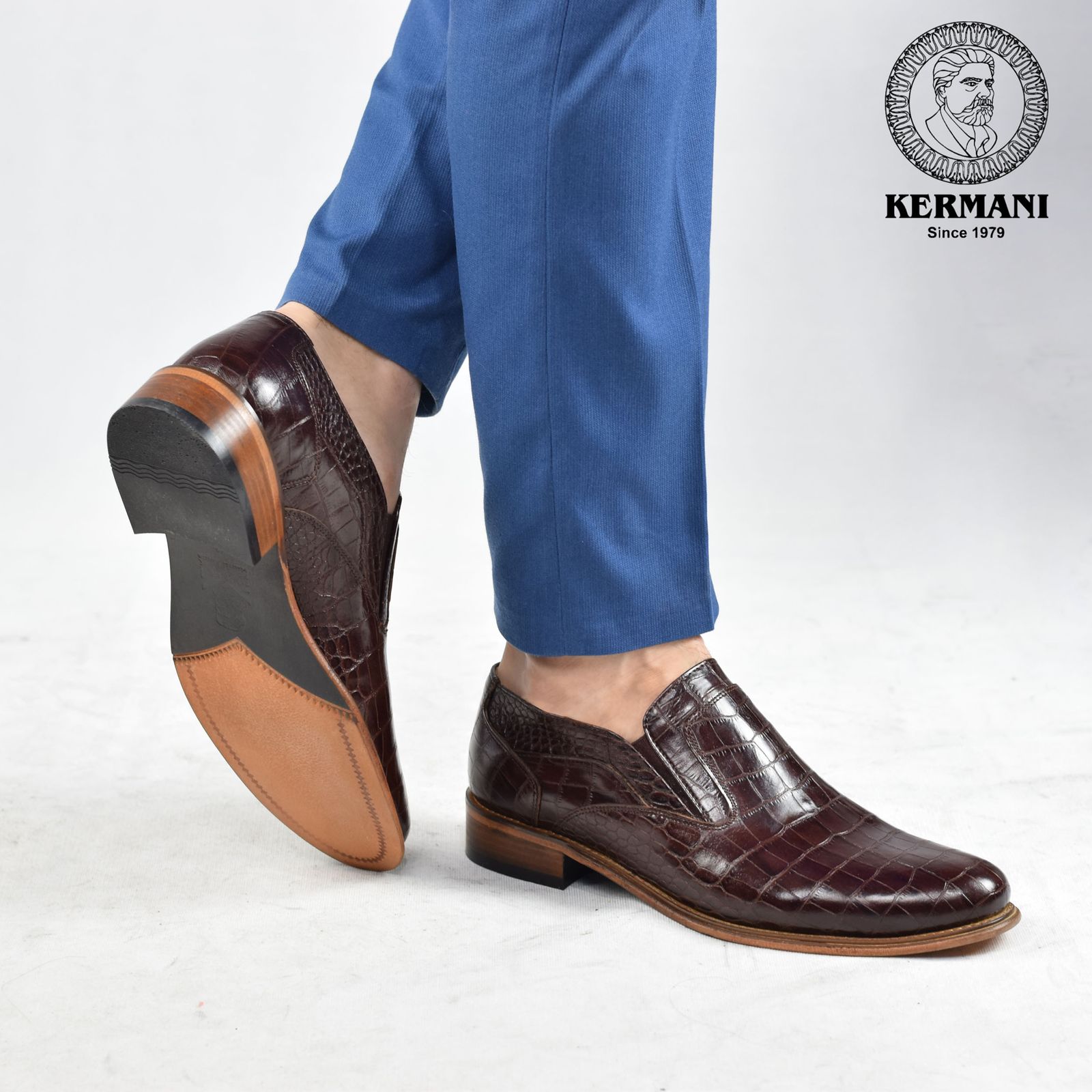 کفش مردانه کرمانی مدل تمام چرم دستدوز کد 350 رنگ قهوه ای -  - 4