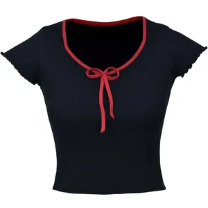 کراپ‌ تی‌شرت آستین کوتاه زنانه دل آویز مدل H371