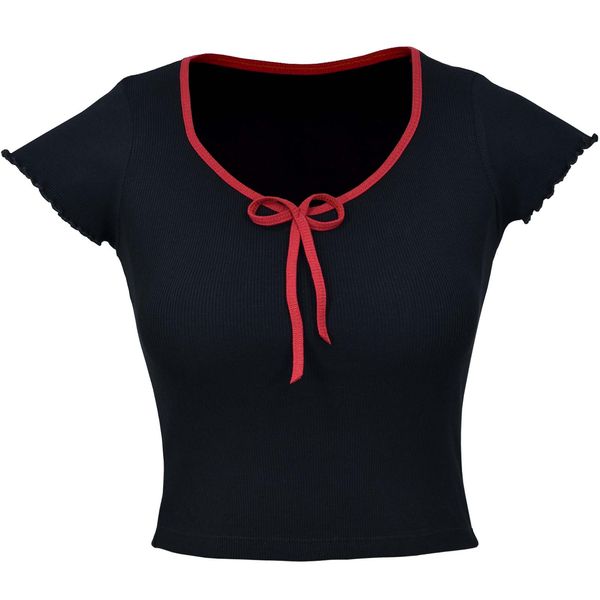 کراپ‌ تی‌شرت آستین کوتاه زنانه دل آویز مدل H371