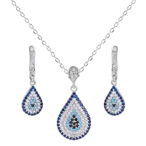 نیم ست نقره زنانه مدل چشم نظر یاقوت کبود کد 000138