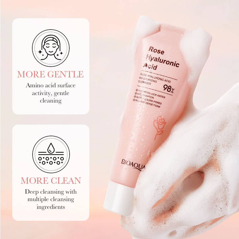 فوم شستشوی صورت بایوآکوا مدل Rose Hyaluronic وزن 100 گرم فوم شستشوی صورت بایوآکوا مدل Rose Hyaluronic وزن 100 گرم