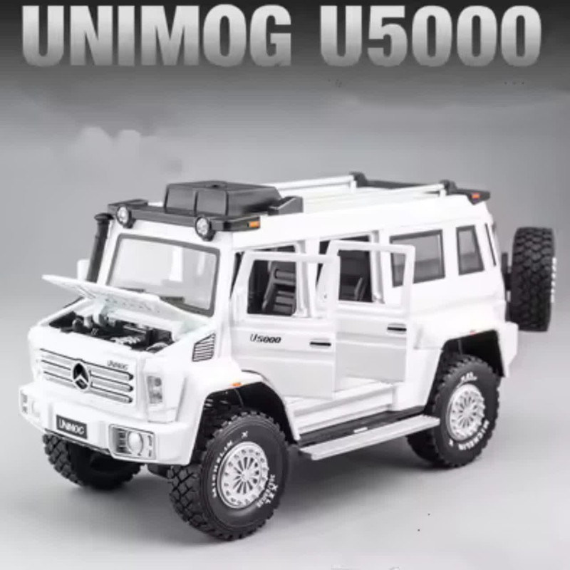ماکت ماشین ناب سل مدل بنز یونیماگ فلزی موزیکال چراغدار عقب کش همراه با جاسوییچی MERCEDES BENZ UNIMOG U5000