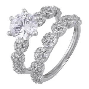 انگشتر نقره زنانه مدل گل کد R3281  مجموعه دو عددی