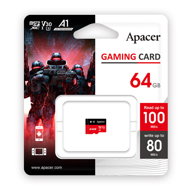کارت حافظهMicroSDXC اپیسر مدلGaming card استاندارد XC CL10 U3 سرعت  100/80MBps ظرفیت 64 گیگابایت