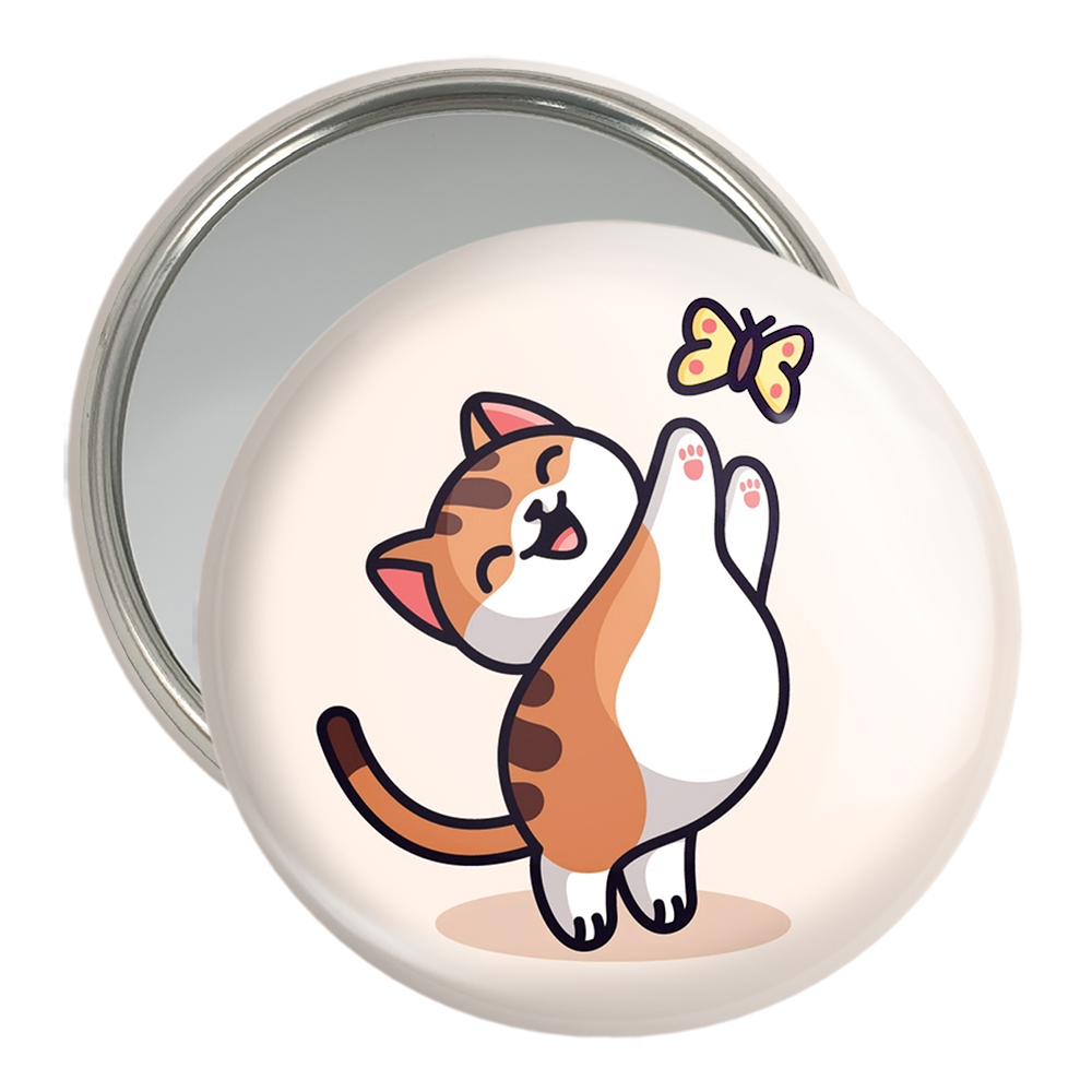 آینه جیبی خندالو مدل حیوانات بامزه گربه و پروانه کد 28197