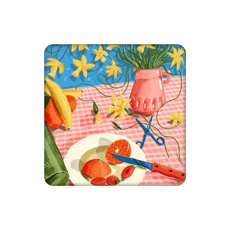 زیرلیوانی طرح میوه و گلدان گل کد 3799358