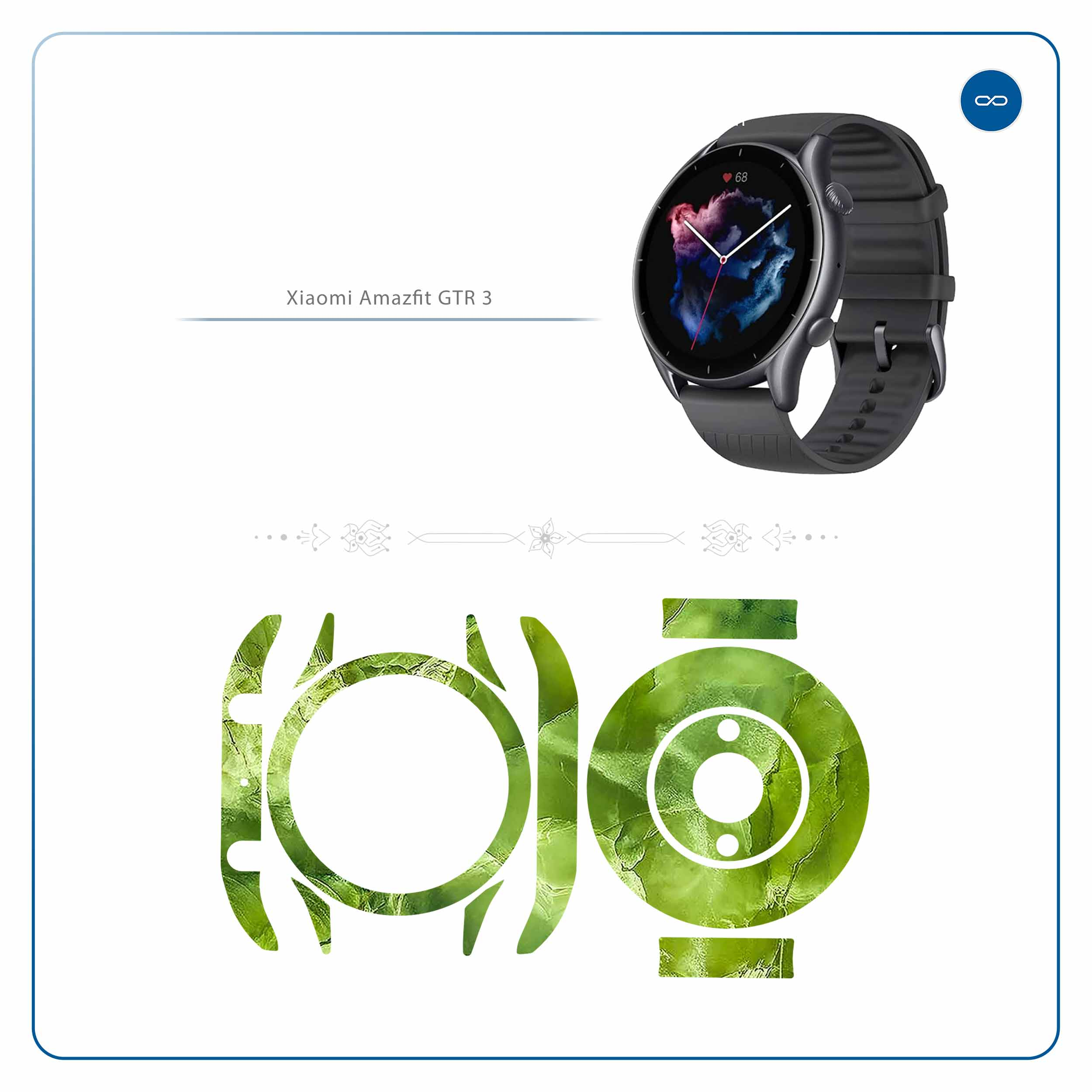 برچسب ماهوت طرح Green-Crystal-Marble مناسب برای ساعت هوشمند آمازفیت GTR 3