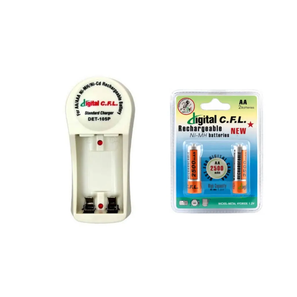 شارژر باتری سی.اف.ال مدل DET-105P به همراه باتری قلمی قابل شارژ بسته 2 عددی