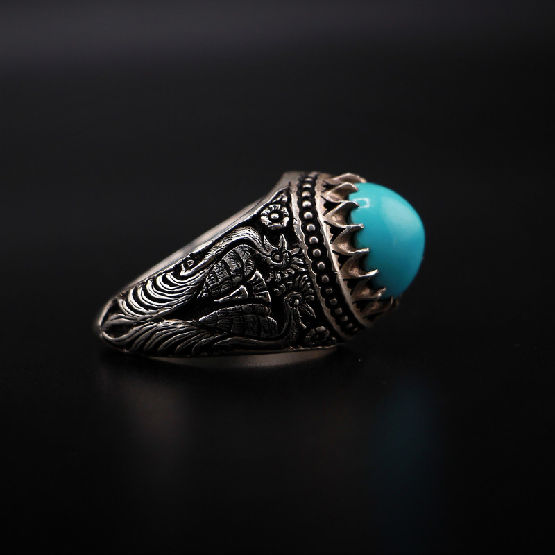 انگشتر نقره مردانه مدل فیروزه نیشابوری کلکسیونی
