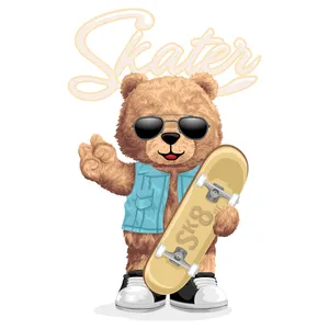 استیکر پارچه و لباس مدل dtf طرح تدی کد H20.92 مجموعه 3 عددی