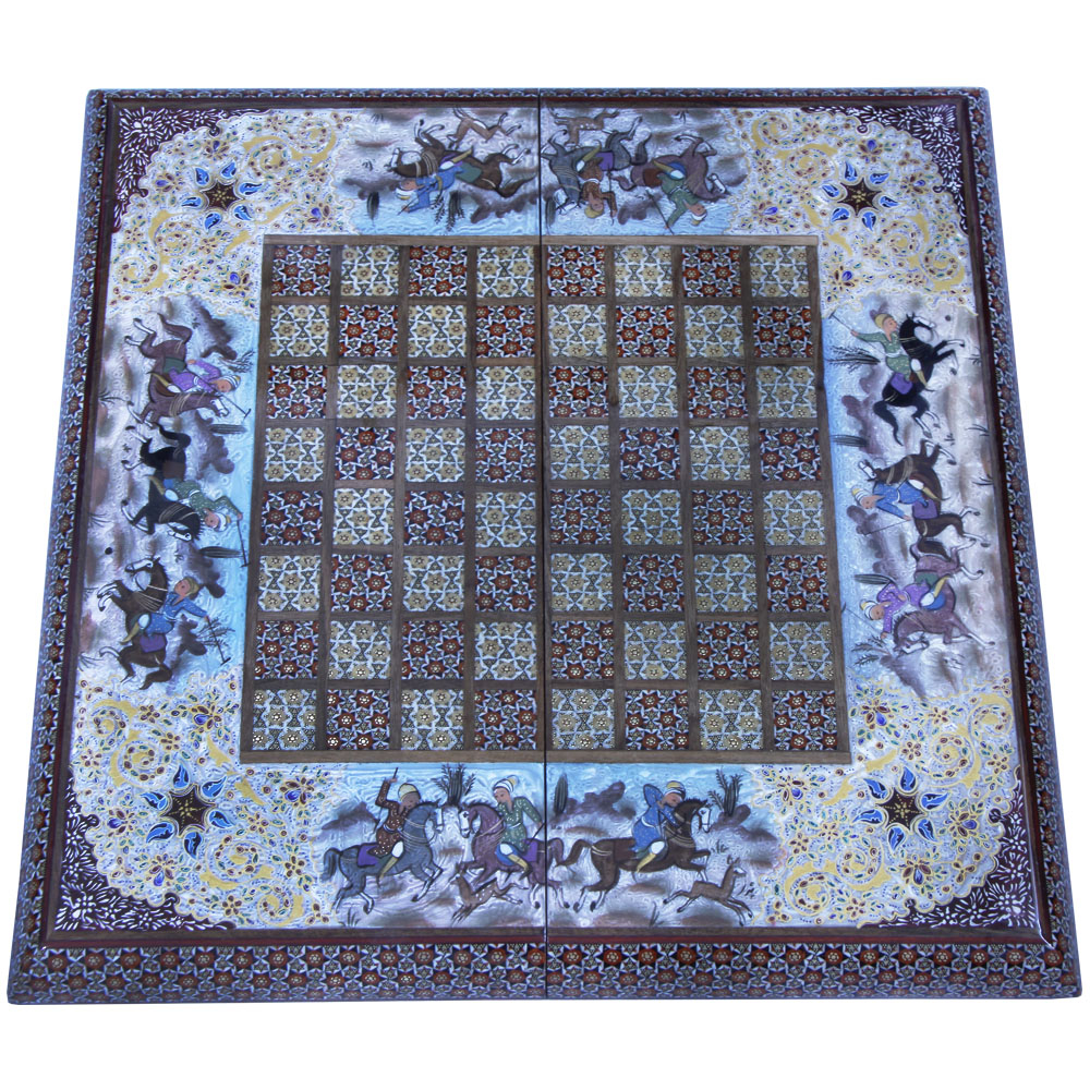 صفحه شطرنج خاتم کاری طرح چوگان کد 7006558