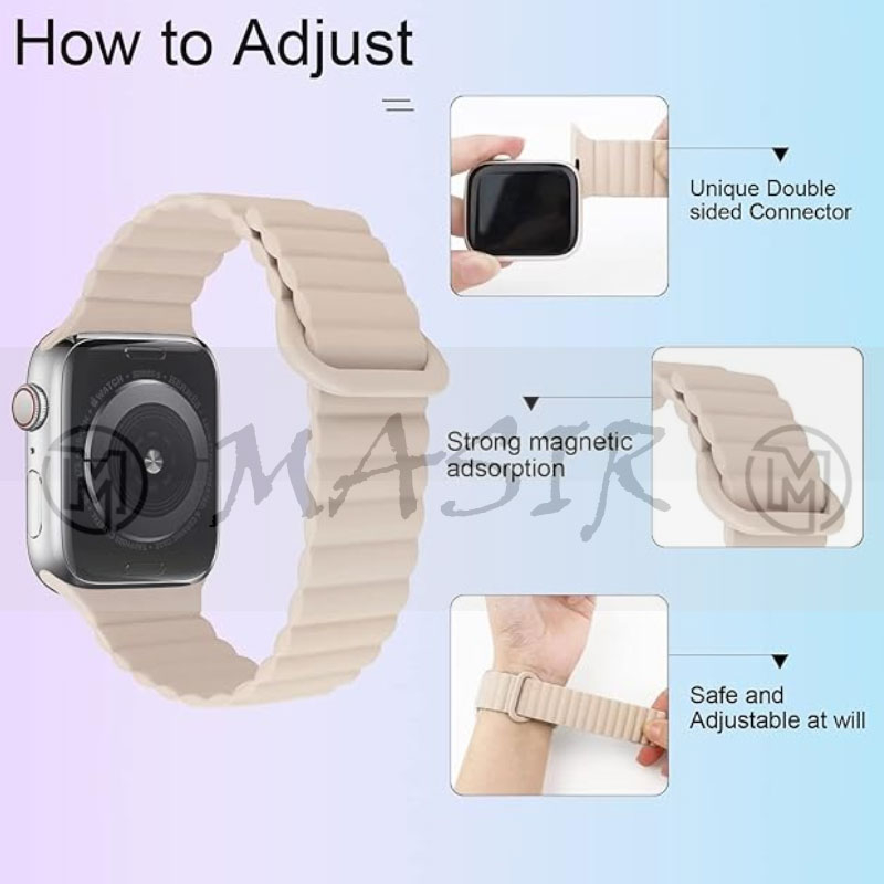 بند مسیر مدل Silicone Loop 2C Magnetic مناسب برای اپل واچ سری 1/2/3/4/5/6/7/8/9/SE سایز 38/40/41 میلی متری