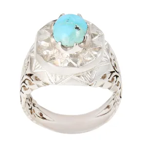 انگشتر نقره مردانه بازرگانی میلادی مدل سنگ فیروزه طبیعی نیشابور رکاب دست ساز کد AM_2153