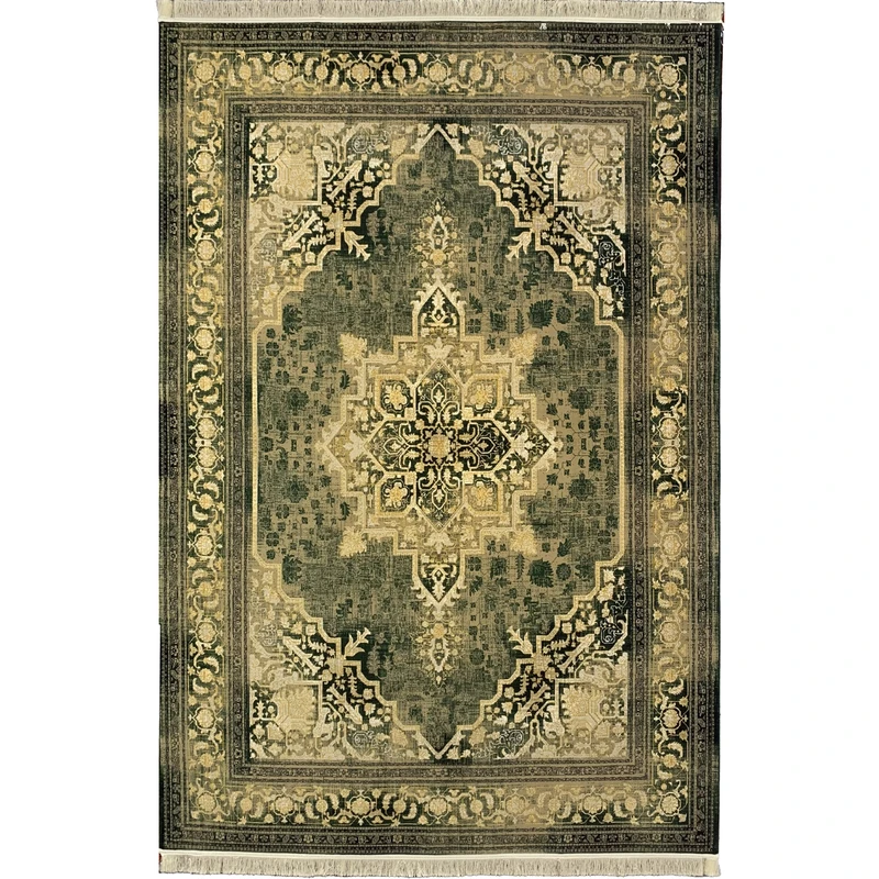 فرش ماشینی 700 شانه لک لک  زمینه سبز حاشیه سبز مدل 1012