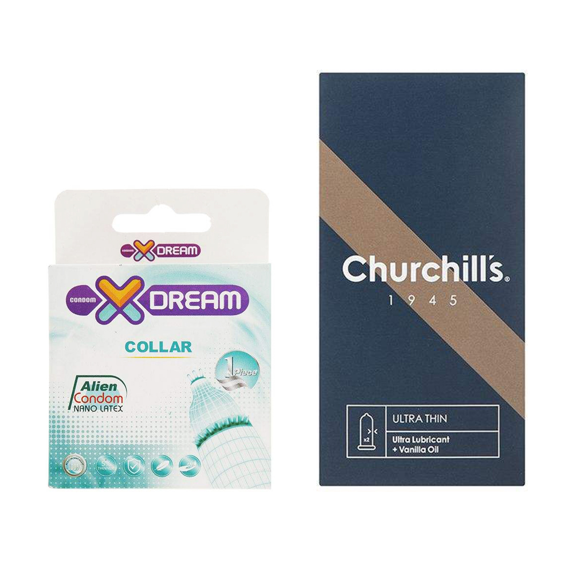 کاندوم چرچیلز مدل Ultra Thin بسته 12 عددی به همراه کاندوم ایکس دریم مدل Collar