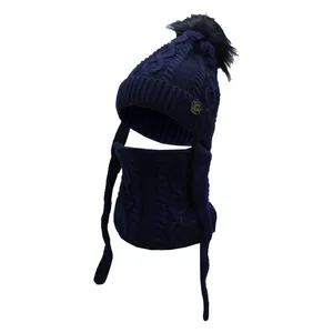 ست کلاه و شال گردن بافتنی بچگانه سام مدل 137 رنگ سرمه ایی