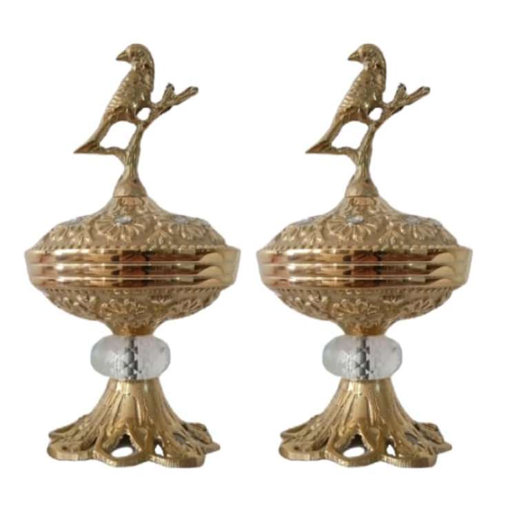 قندان مدل نگینی Sgnk23 طرح برنزی پایه کریستال بسته دو عددی