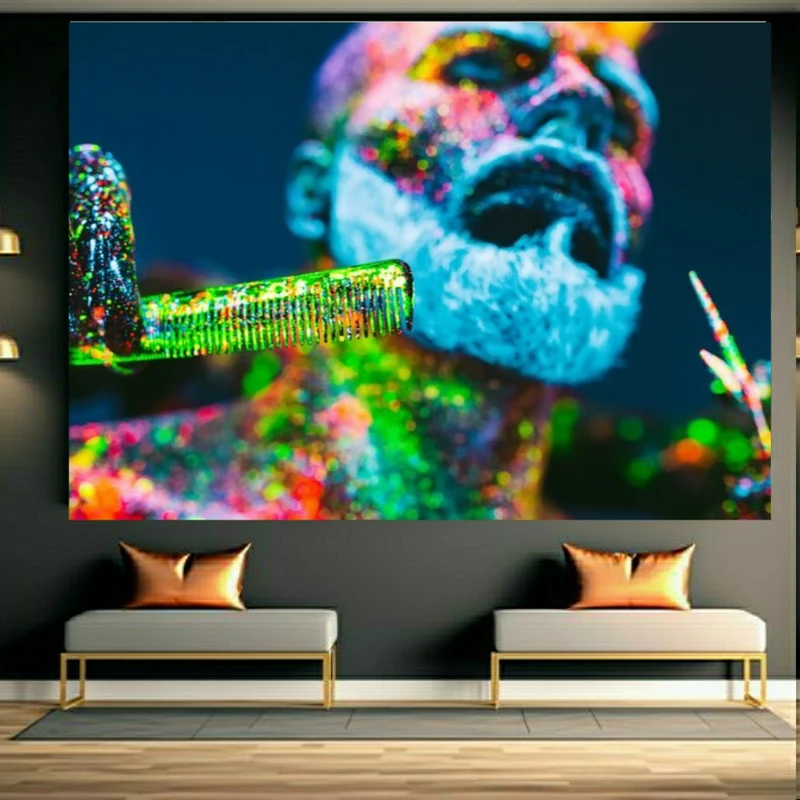 تابلو بوم طرح مخمل آرایشگاه مردانه مدل شانه و قیچی کد GR1761