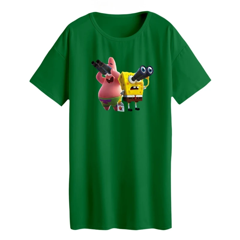 تی شرت لانگ زنانه مدل باب اسفنجی کد ۲ رنگ سبز