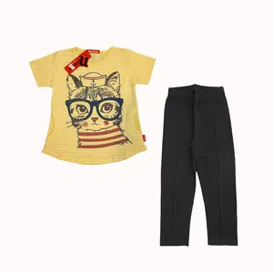ست تی شرت و شلوار دخترانه یونیکو مدل گربه ملوانی z