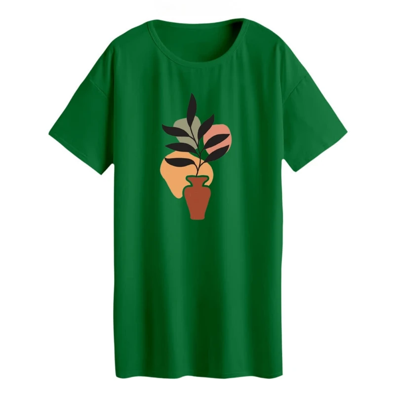 تی شرت لانگ زنانه مدل  گلدان مینیمال