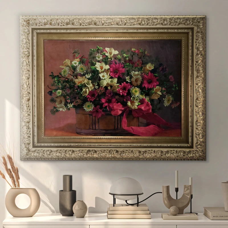 تابلو فرش ماشینی نقش نگار رضوی طرح گل کد675G