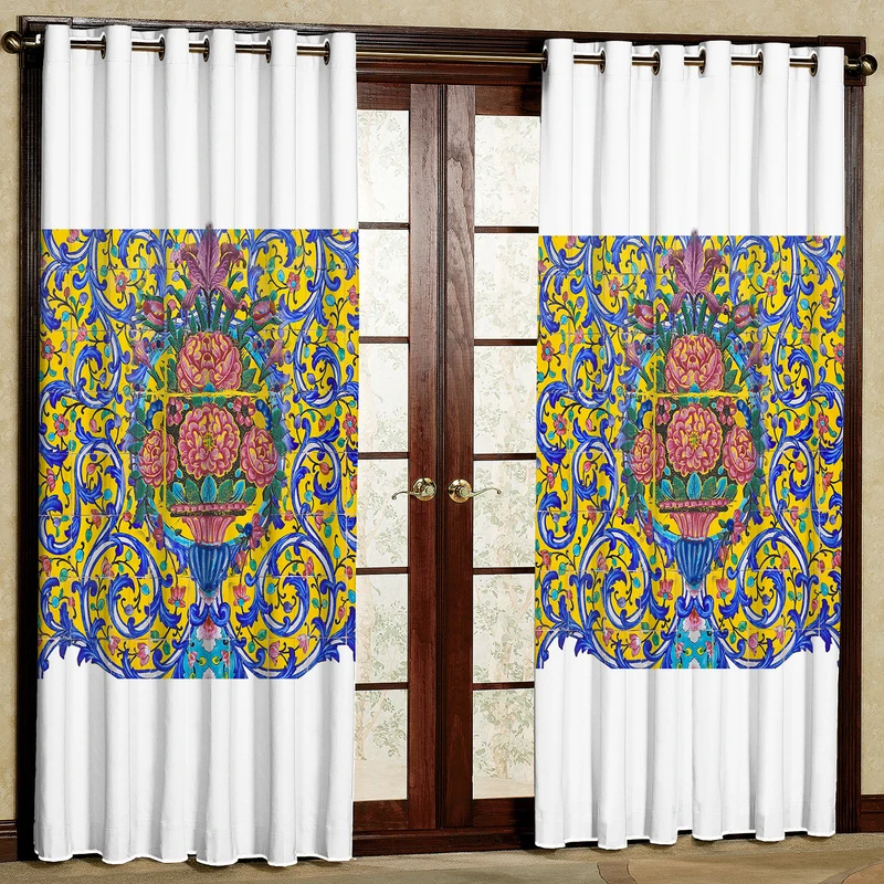 پرده مدل طرح کاشی هازان پانچی کد 1816 سایز 140x200 سانتی متر