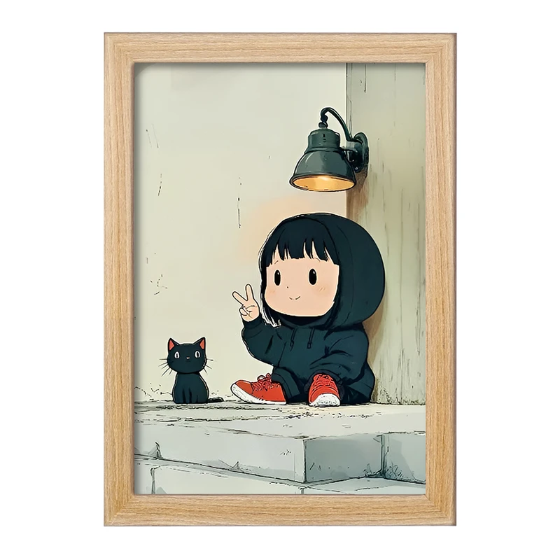 تابلو خندالو مدل دختر و گربه کد F11088