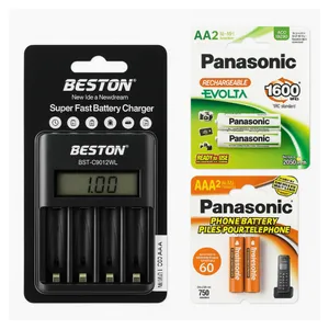 شارژر باتری بستون مدل BST-C9012 به همراه باتری قلمی و نیم قلمی قابل شارژ بسته ۴ عددی