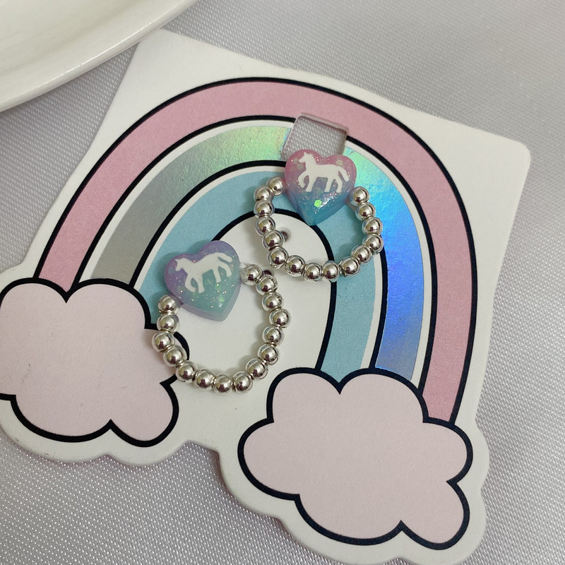 انگشتر دخترانه مدل تک شاخ مجموعه دو عددی