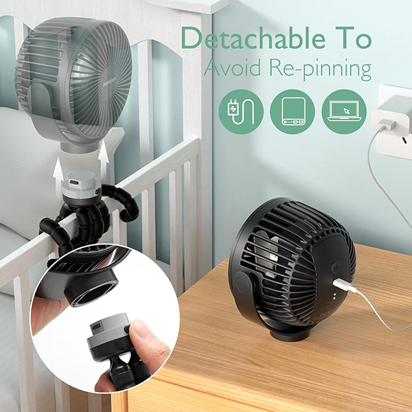 پنکه شارژی گیره ای مام کوزی مدل PF01 ظرفیت 8000 میلی آمپر ساعت