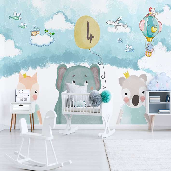 پوستر دیواری اتاق کودک مدل نقاشی فیل بالن DVRF1672
