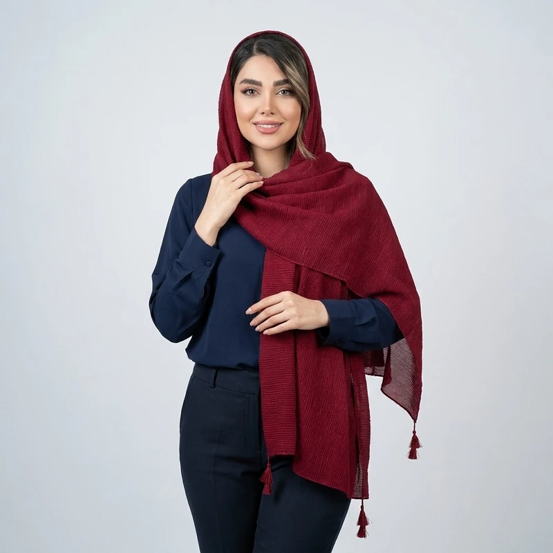 شال پلی استر زنانه مدل منگوله دار کد 100 طول 190*75 سانتی متر