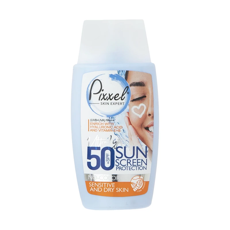 عکس شماره 3 : کرم ضدآفتاب بی-رنگ پیکسل spf50 مدل sensitive، مناسب پوست-های خشک و حساس، حجم 50 میلی-لیتر