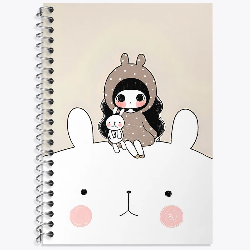 دفتر زبان 50 برگ خندالو مدل سه خط طرح دختر و خرگوش کیوت کد N5303