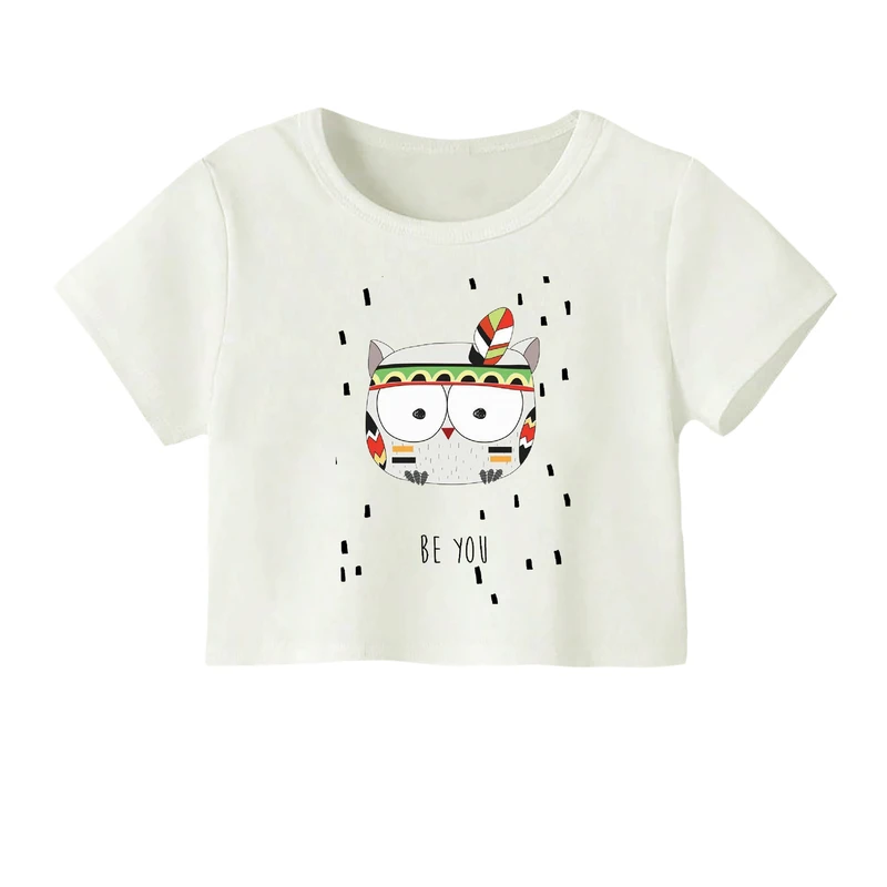 کراپ‌ تی‌شرت آستین کوتاه زنانه مدل جغد