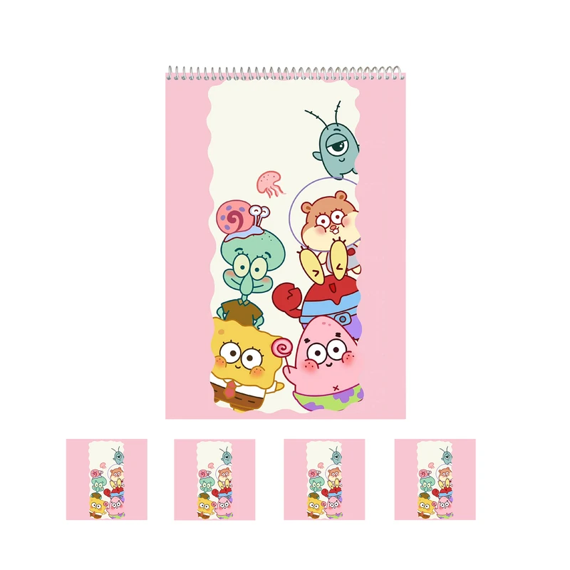 دفتر نقاشی 50 برگ مدل باب اسفنجی کد02 به همراه برچسب مجموعه 5 عددی