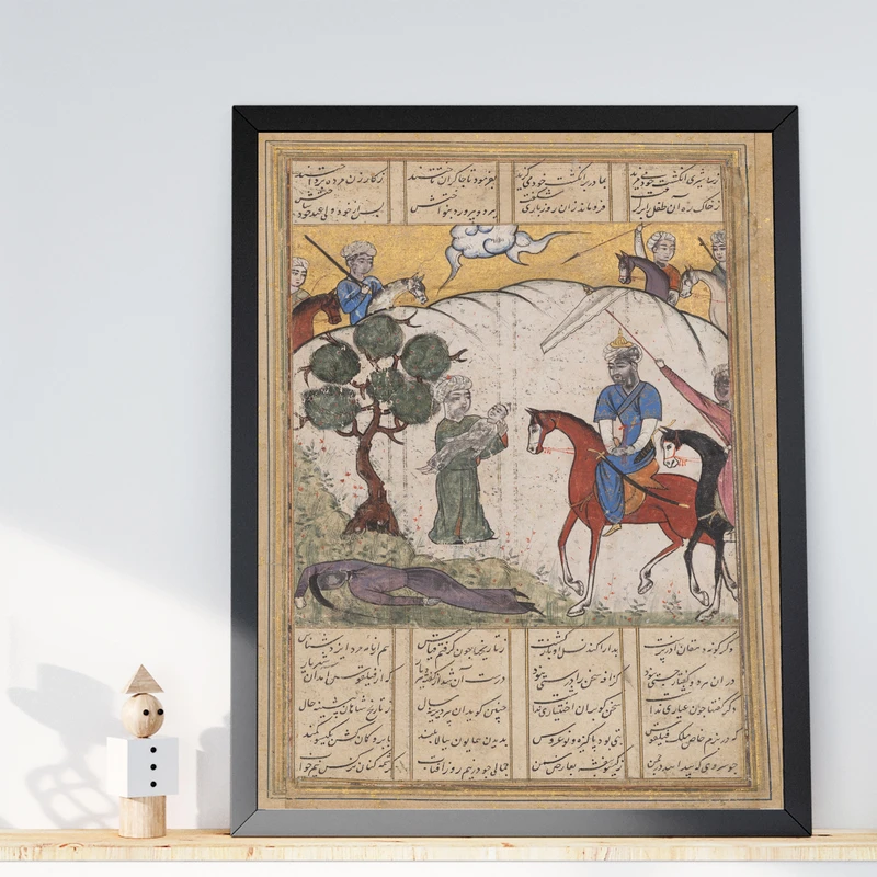 تابلو طرح نگارگری زندگی اسکندر مدل G01937 فریم مشکی