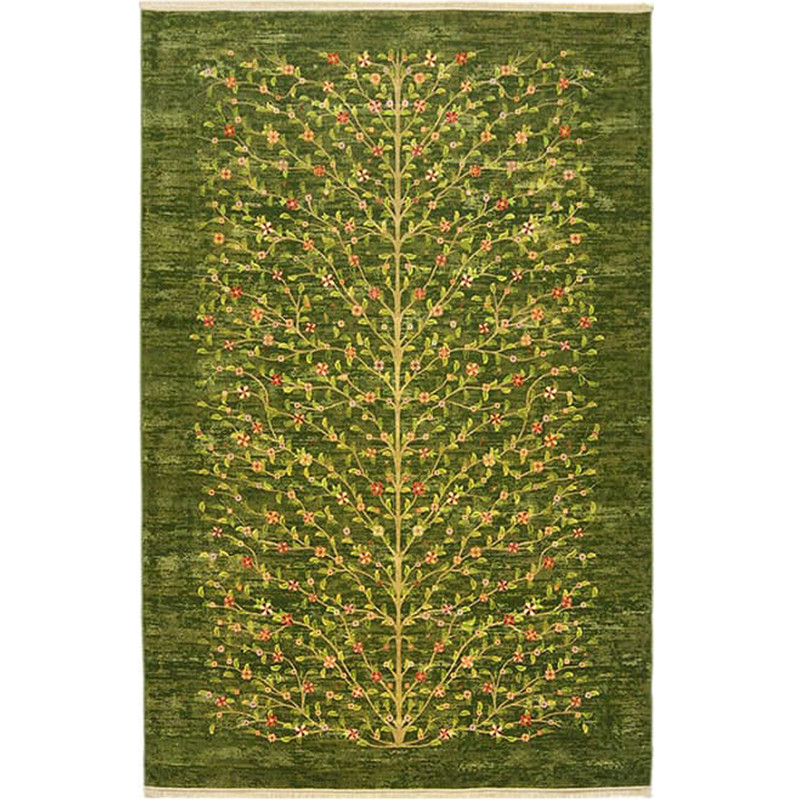 فرش ماشینی مرینوس طرح شکوفه کد 1.00059 زمینه سبز