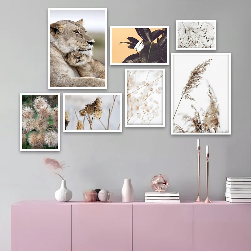 تابلو بکلیت طرح گندمزار و حیات وحش شیر مدل W-879 مجموعه 7 عددی